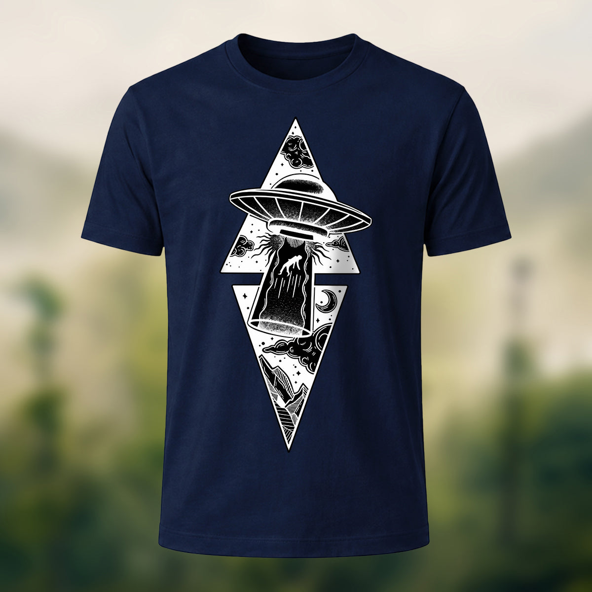 Vintage Celestial UFO Premium Cotton T-Shirt Navy
