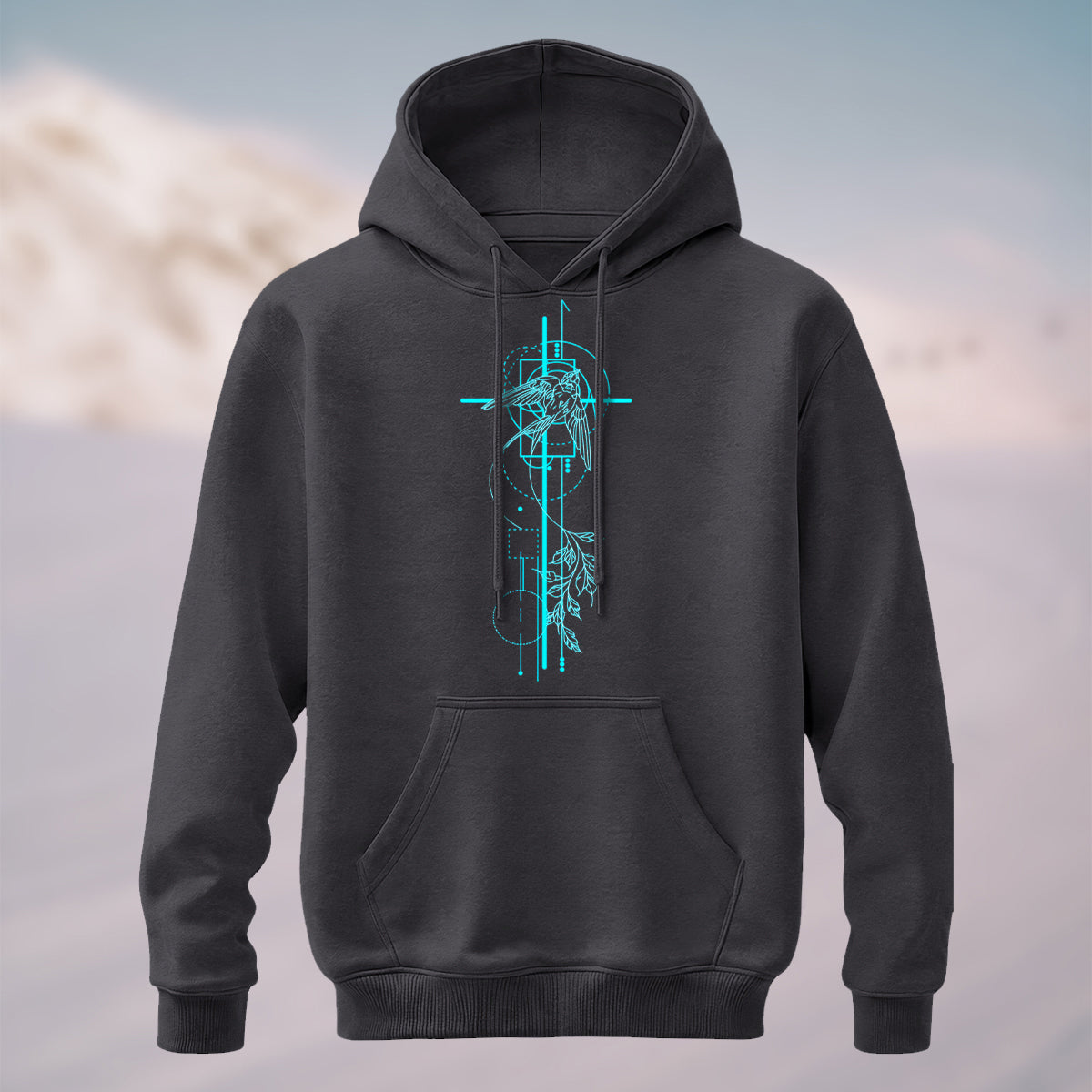 Cotton Made Sacred Geometry Avian Hoodie Charcoal