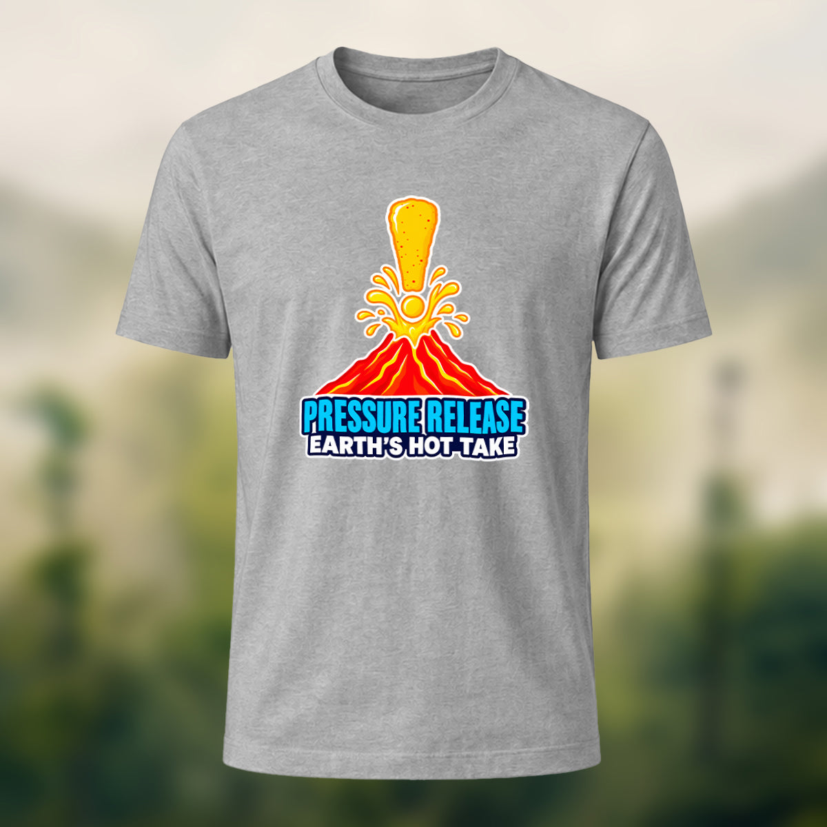 Volcano Print Casual Soft Cotton T-Shirt Heather Grey