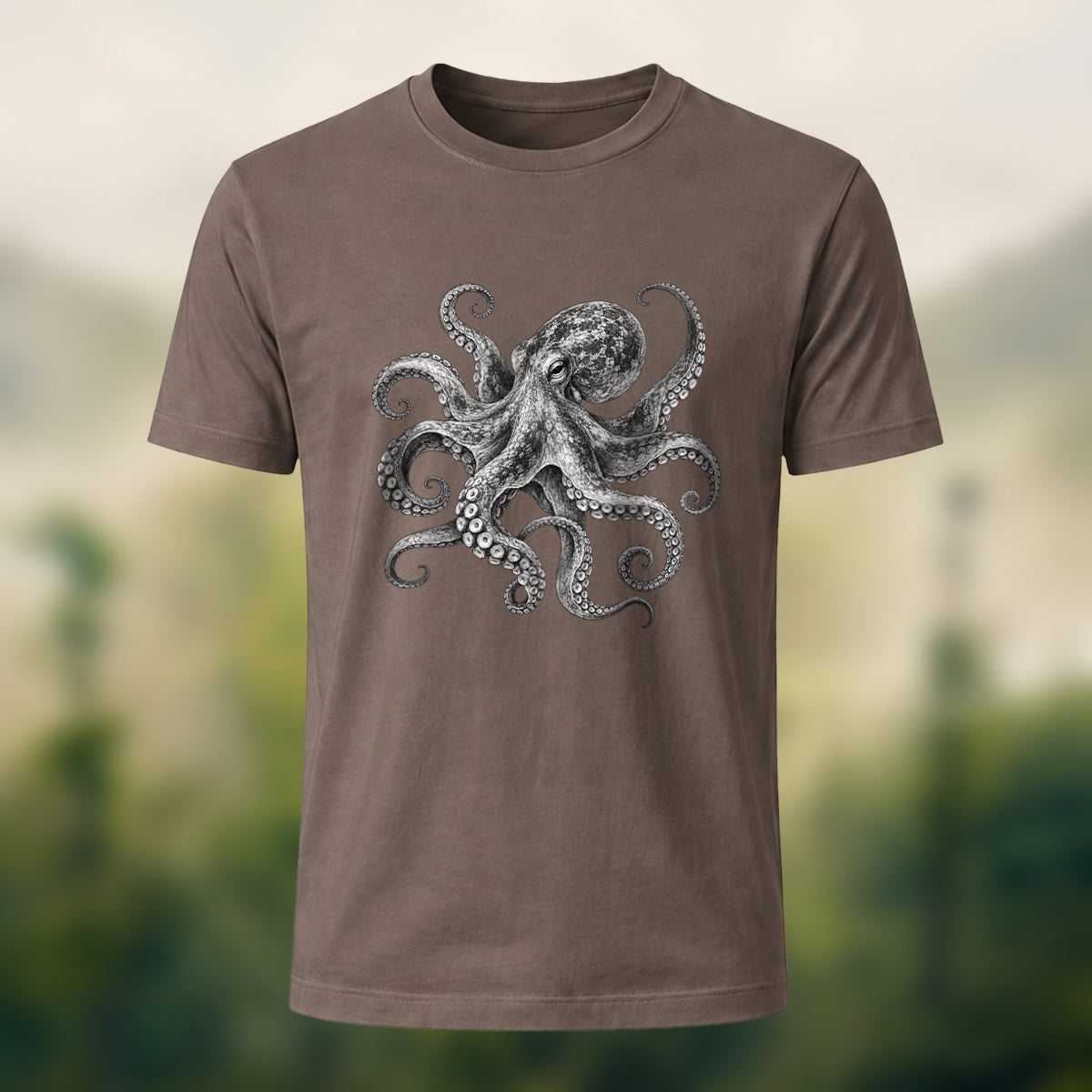 DTG Vintage Marine Illustration Combed Cotton T-Shirt Coffee