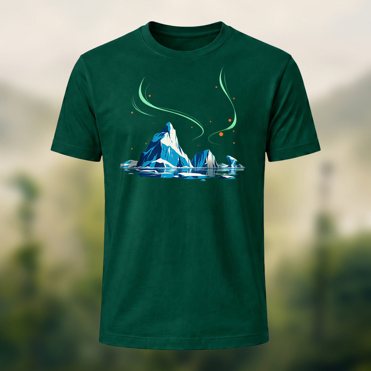 Artistic Aurora Iceberg Combed Cotton T-Shirt Forest Green