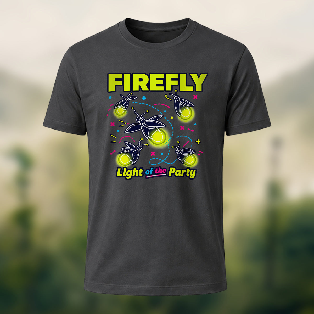 Playful Glowing Firefly Soft Cotton T-Shirt Charcoal