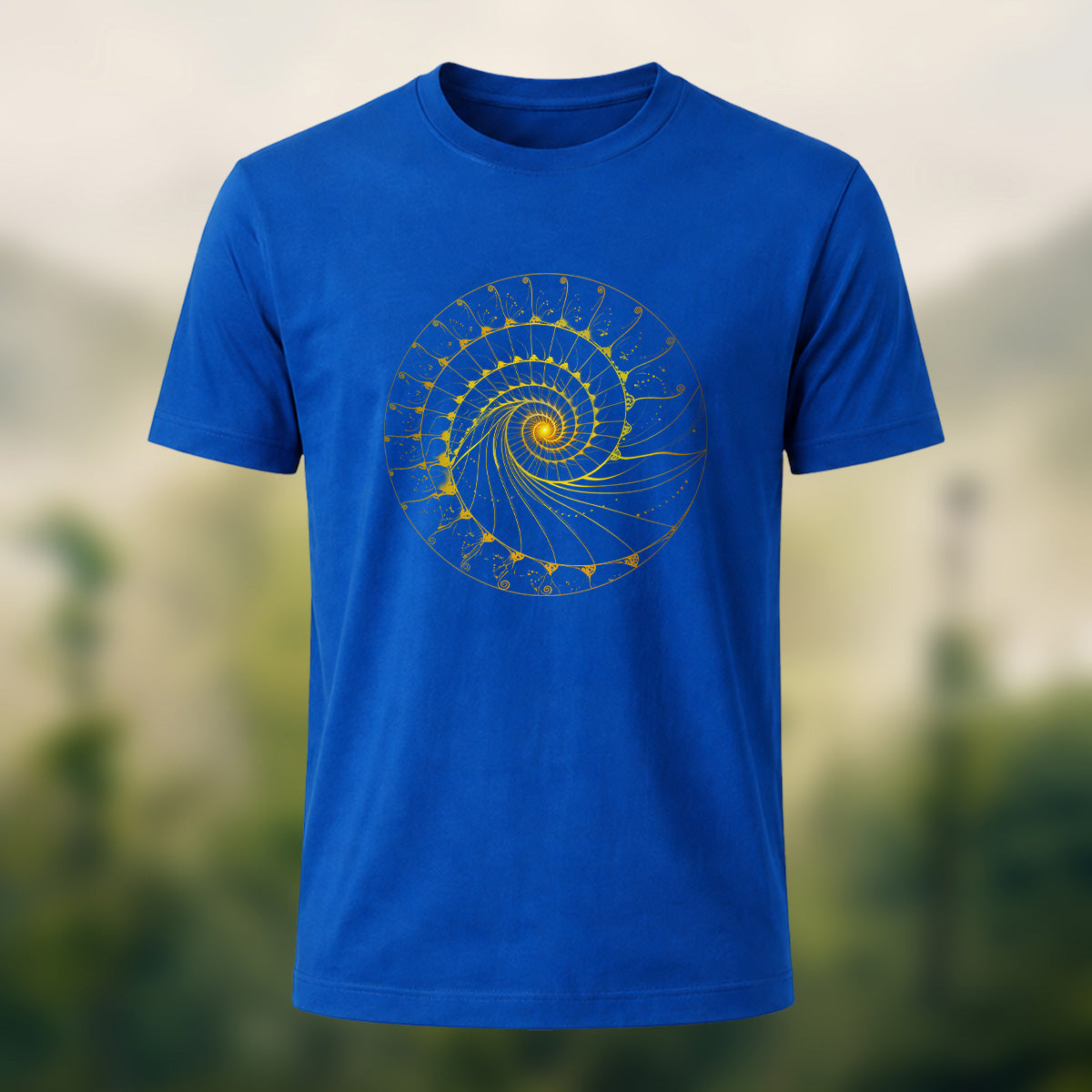 Fibonacci Spiral Print Casual Cotton T-Shirt Royal Blue