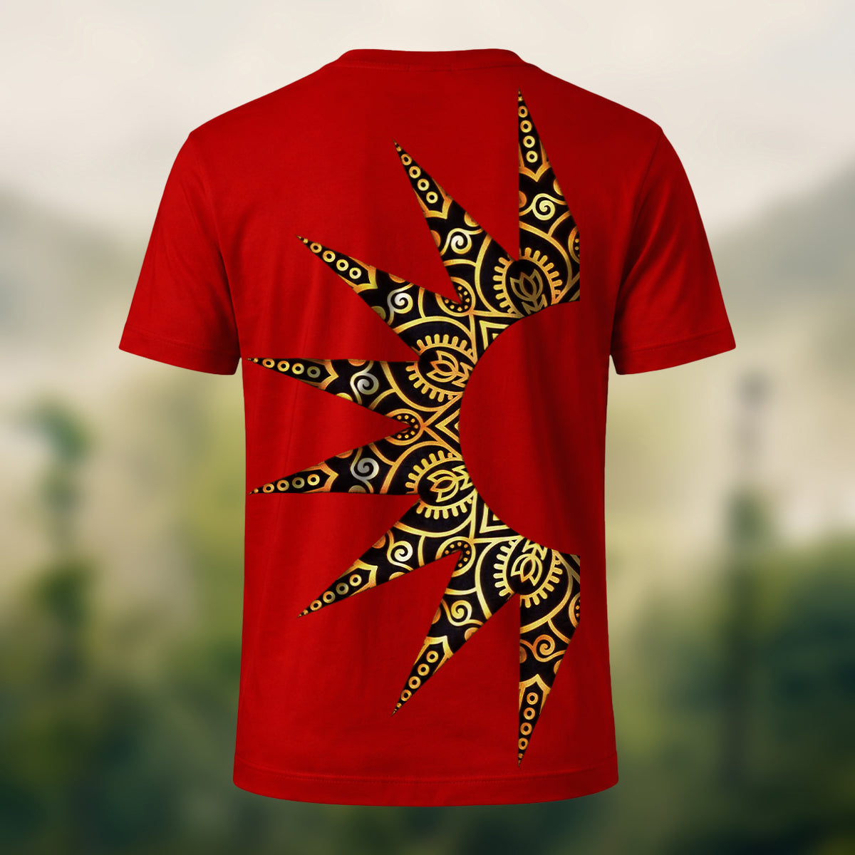 Sacred Sun Print Premium Cotton T-Shirt Red