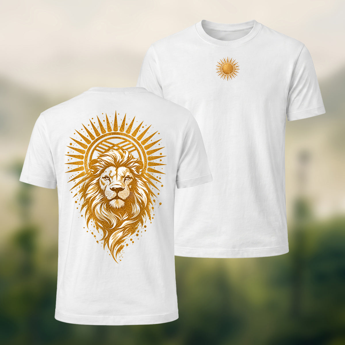 Golden Lion Medallion Print Premium Cotton T-Shirt White