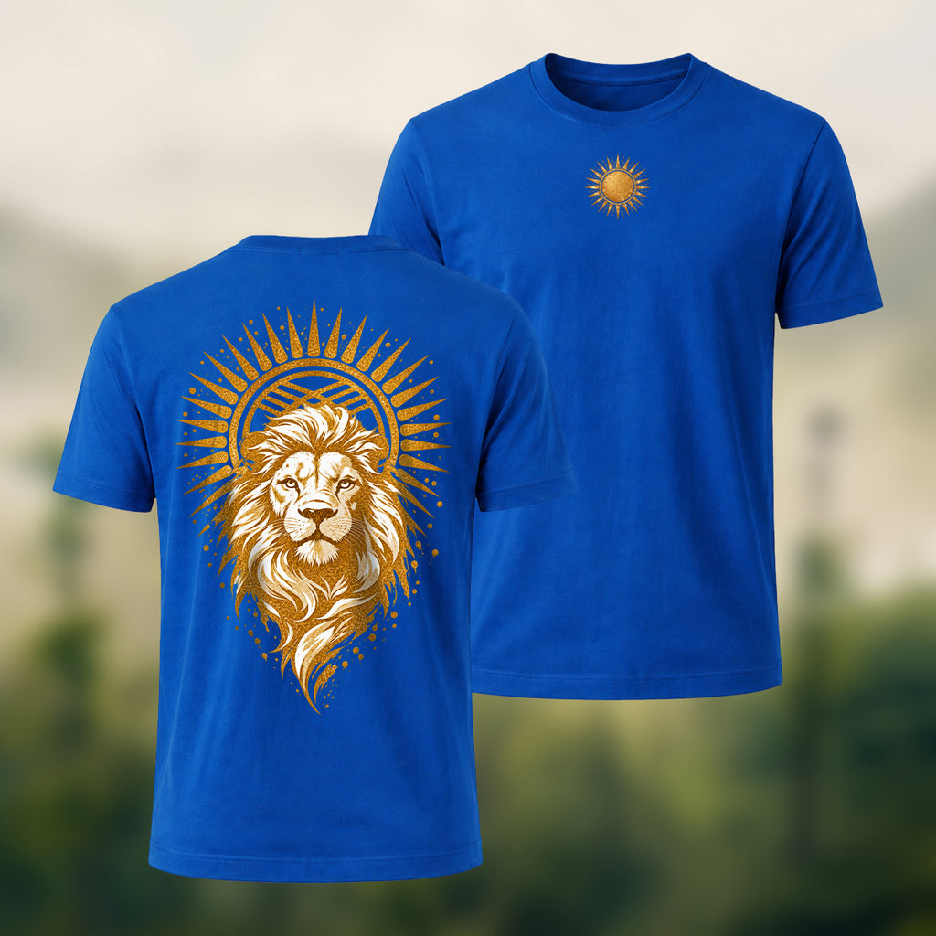 Golden Lion Medallion Print Premium Cotton T-Shirt Royal Blue