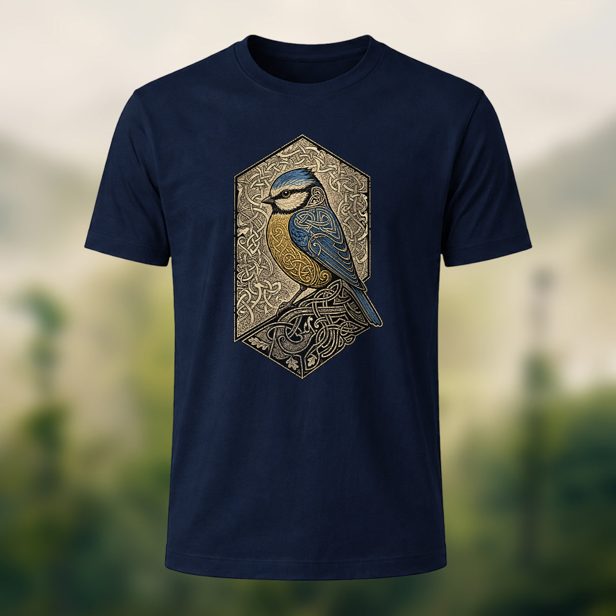Mystical Celtic Bird Premium Cotton T-Shirt Navy