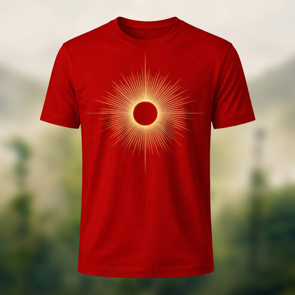 DTG Mystical Solar Ray Print Premium Cotton T-Shirt Red