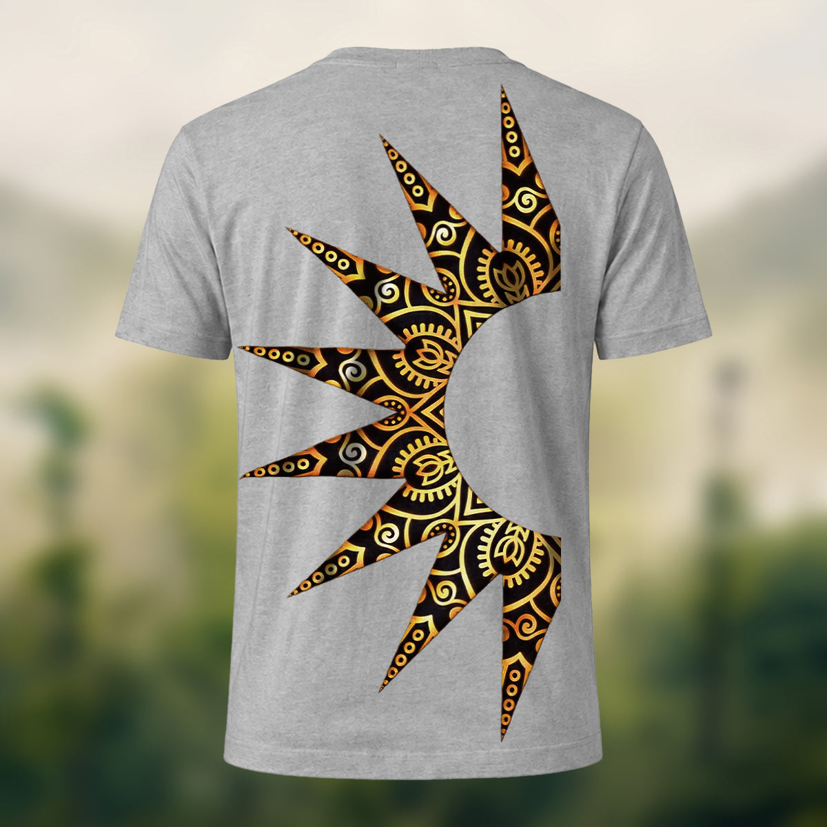 Sacred Sun Print Premium Cotton T-Shirt Heather Grey