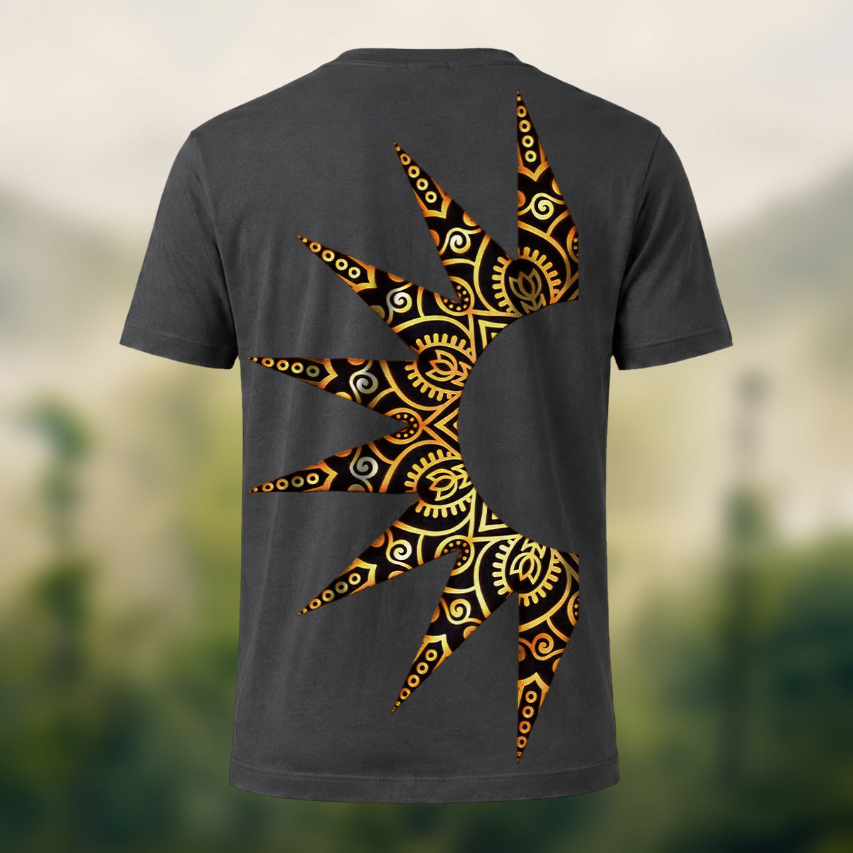 Sacred Sun Print Premium Cotton T-Shirt Charcoal