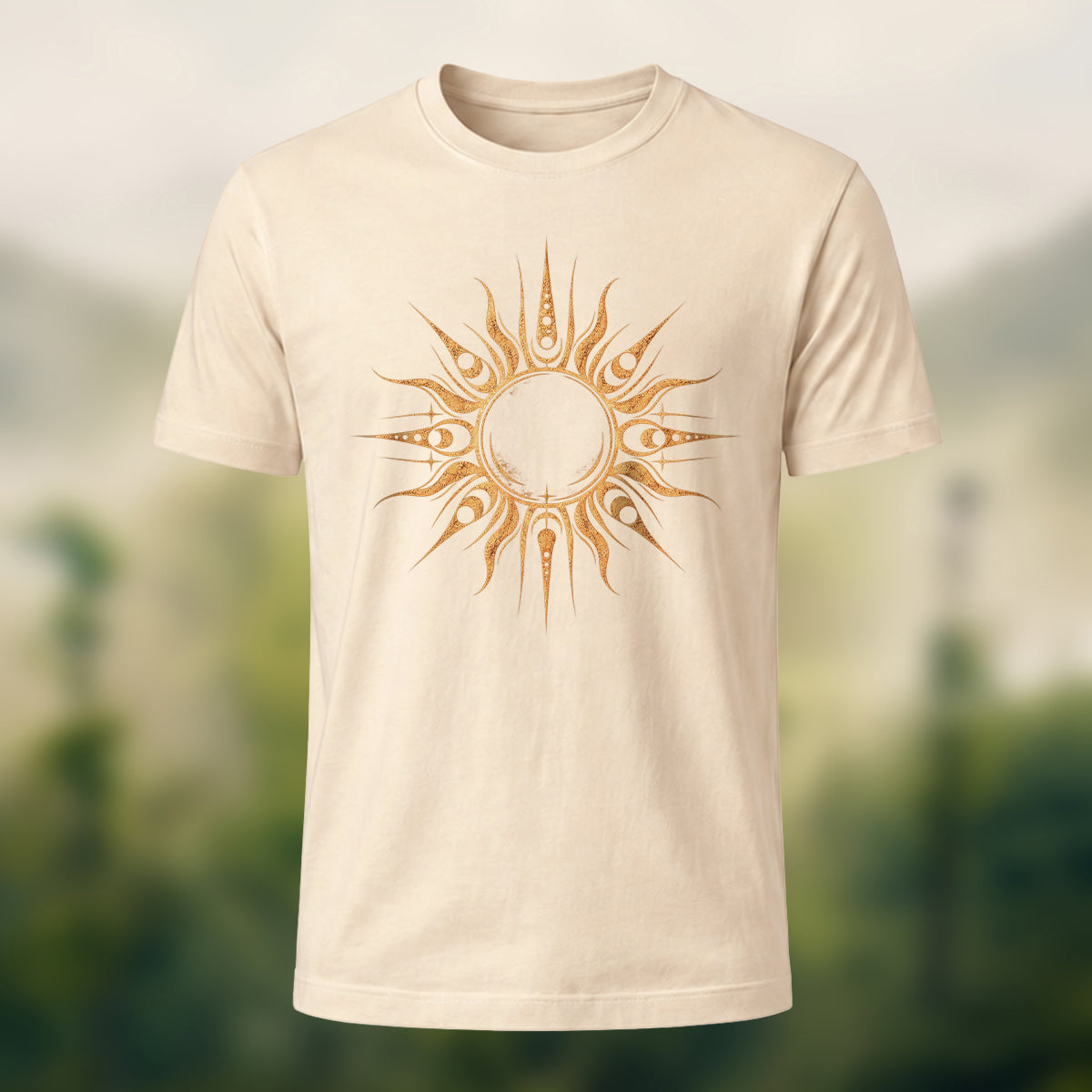 Abstract Sun Print Premium Cotton T-Shirt Beige