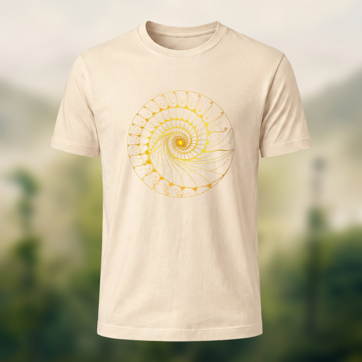 Fibonacci Spiral Print Casual Cotton T-Shirt Beige
