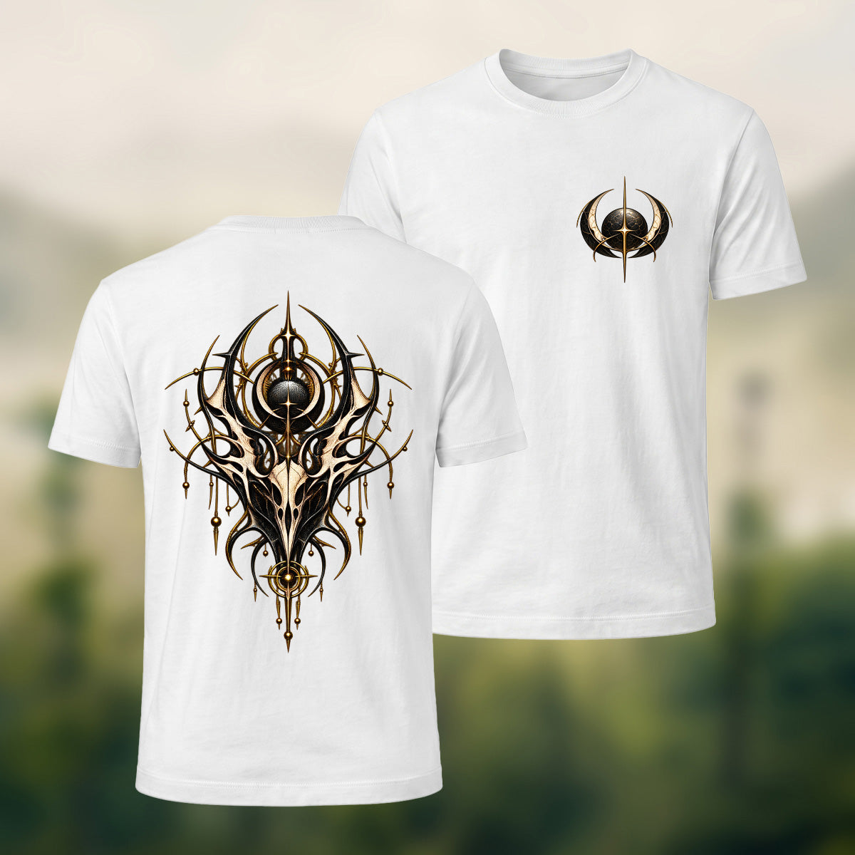 Ornate Gothic Emblem Premium Cotton T-Shirt White