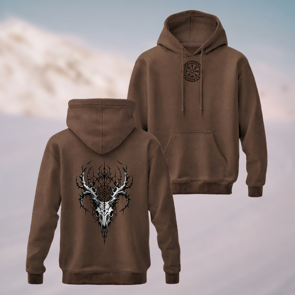 Cotton Made Gothic Skeleton Print Hoodie Coffee