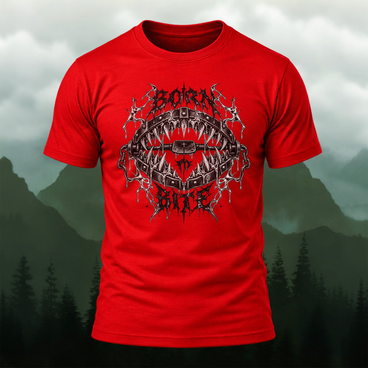 Dark Metallic Fang Trap Combed Cotton T-Shirt Red