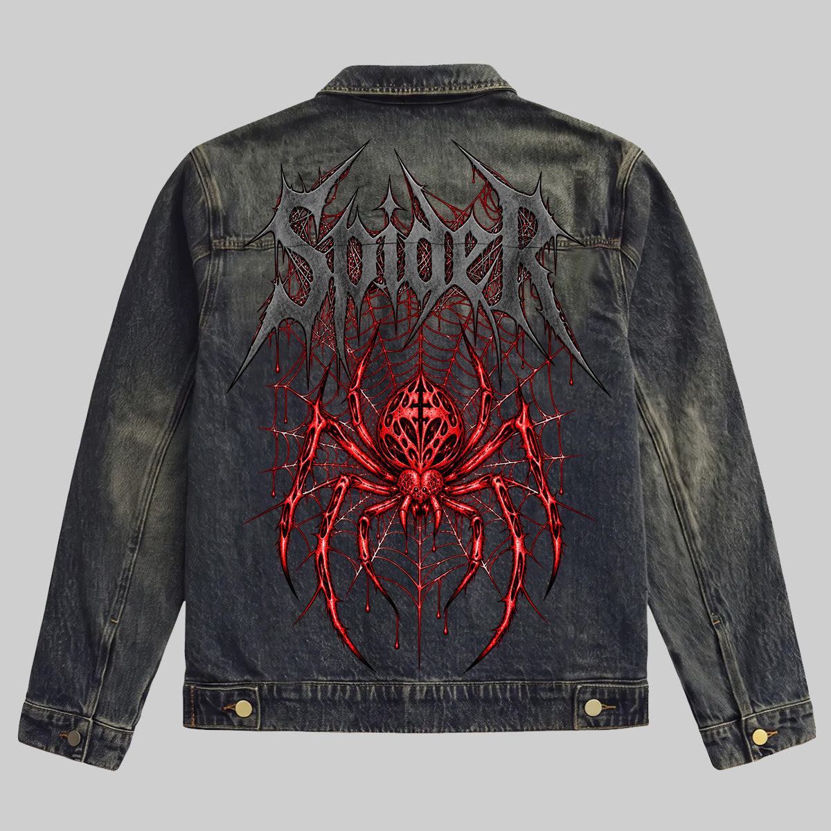 Intricate Gothic Spider Denim Jacket DEG
