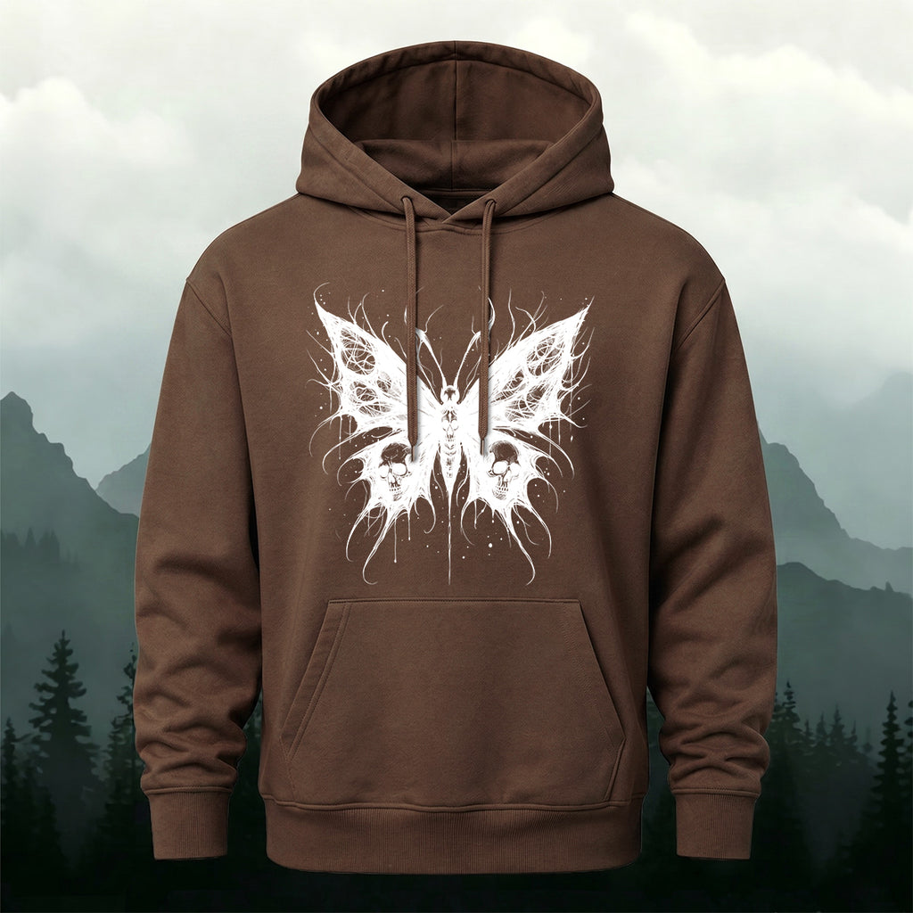 Cotton Made Dark Butterfly Skeleton Print Hoodie Coffee