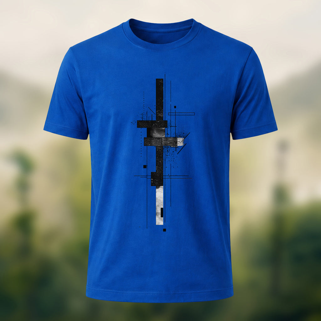 Minimalist Geometric Print Casual Cotton T-Shirt Royal Blue