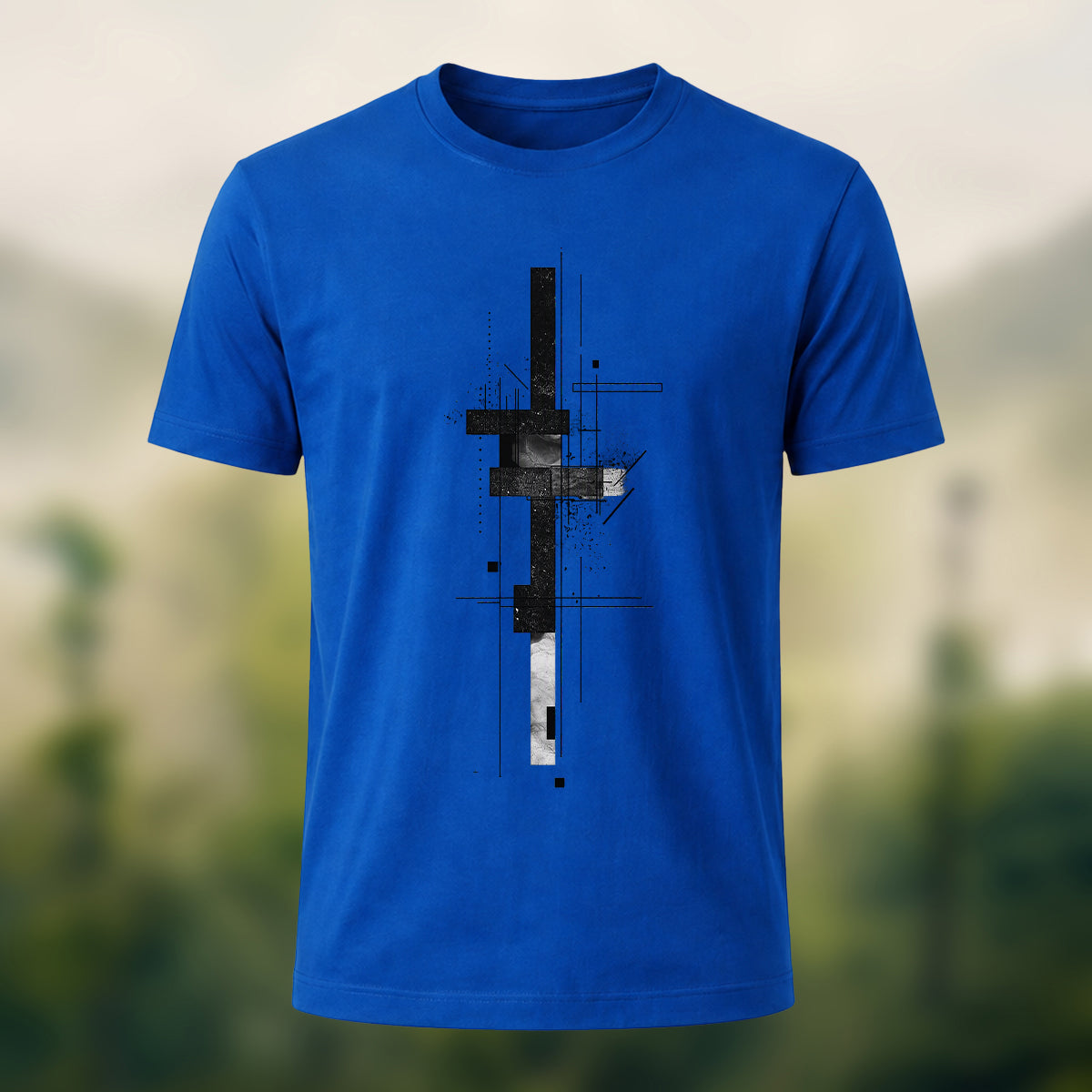 Minimalist Geometric Print Casual Cotton T-Shirt Royal Blue