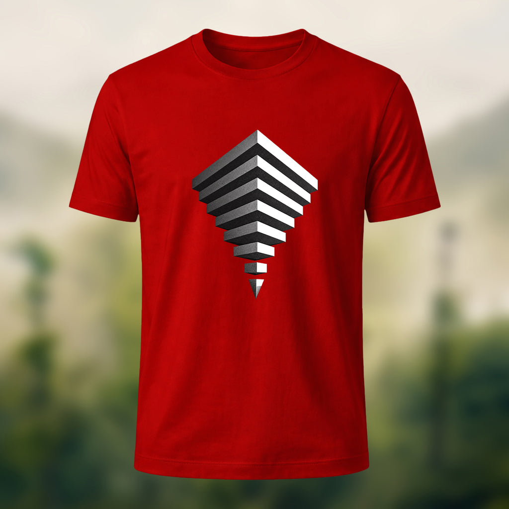 Modern Geometric Print Combed Cotton T-Shirt Red