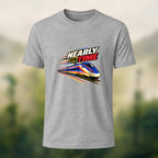 Nearly On Time Train Print Casual Cotton T-Shirt Heather Grey