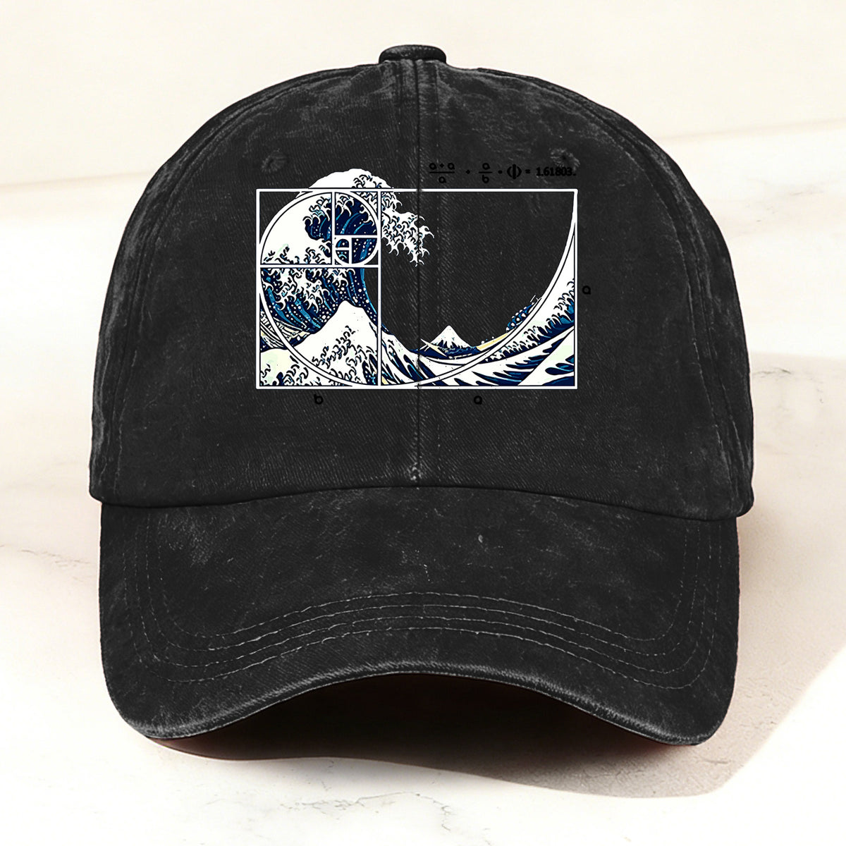 Artistic Geometric Great Wave Baseball Cap Black