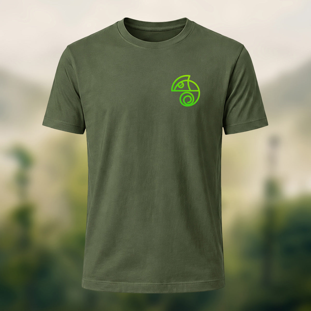 Artistic Abstract Chameleon Soft Cotton T-Shirt Olive Green