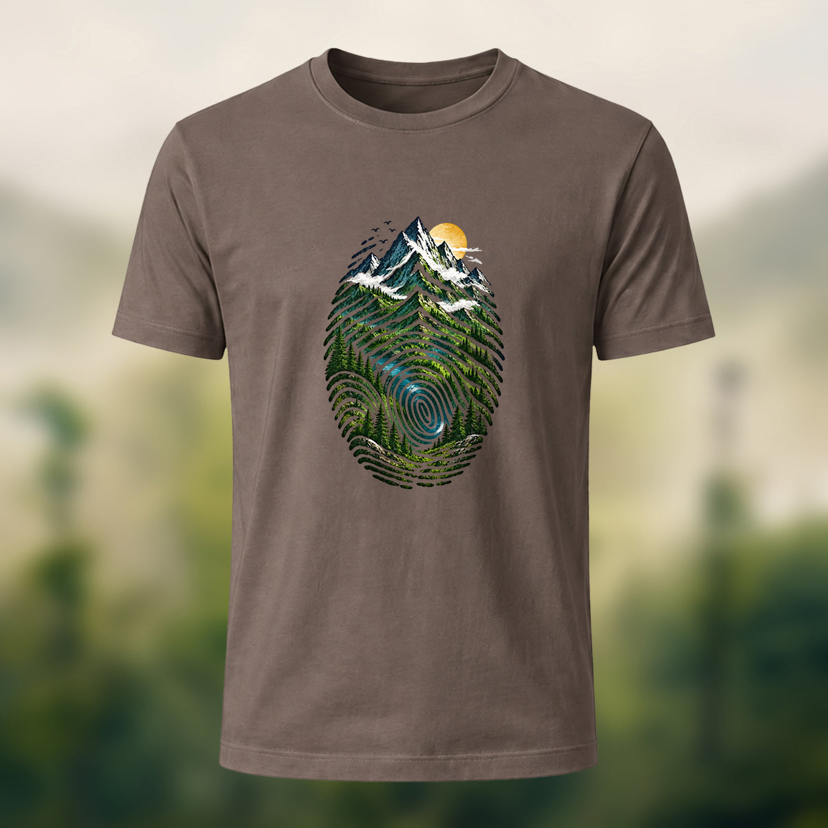 Design-Forward Alpine Fingerprint Premium Cotton Tee Coffee