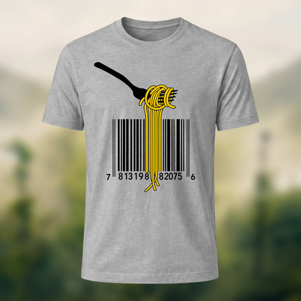 Pasta Barcode Print Casual Cotton T-Shirt Heather Grey