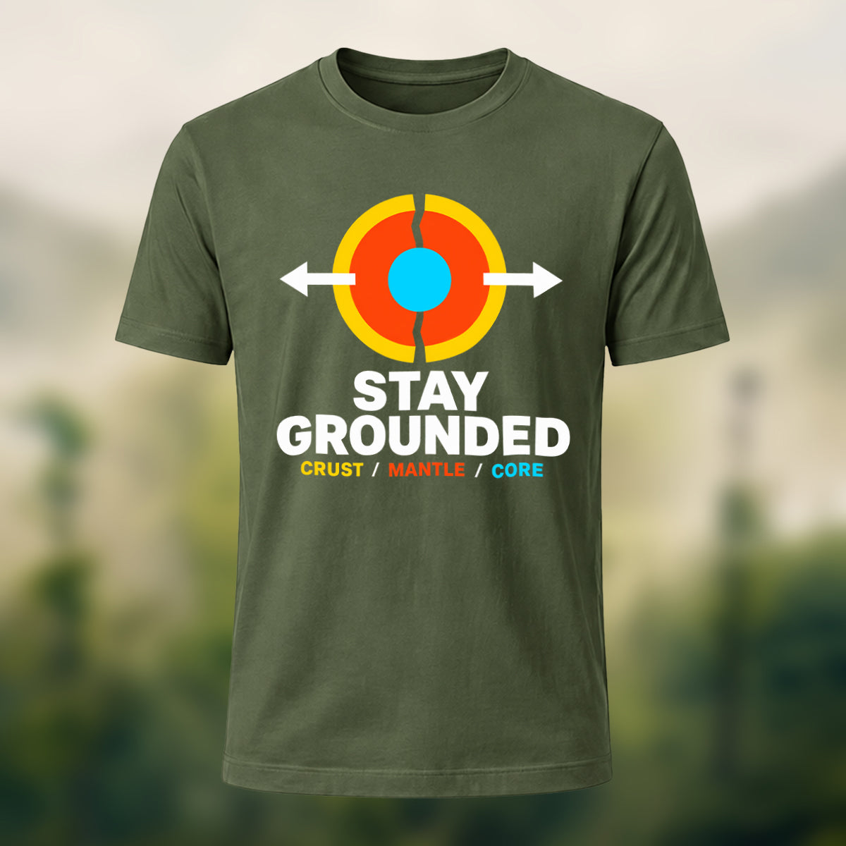 Earth Core Print Casual Soft Cotton T-Shirt Olive Green