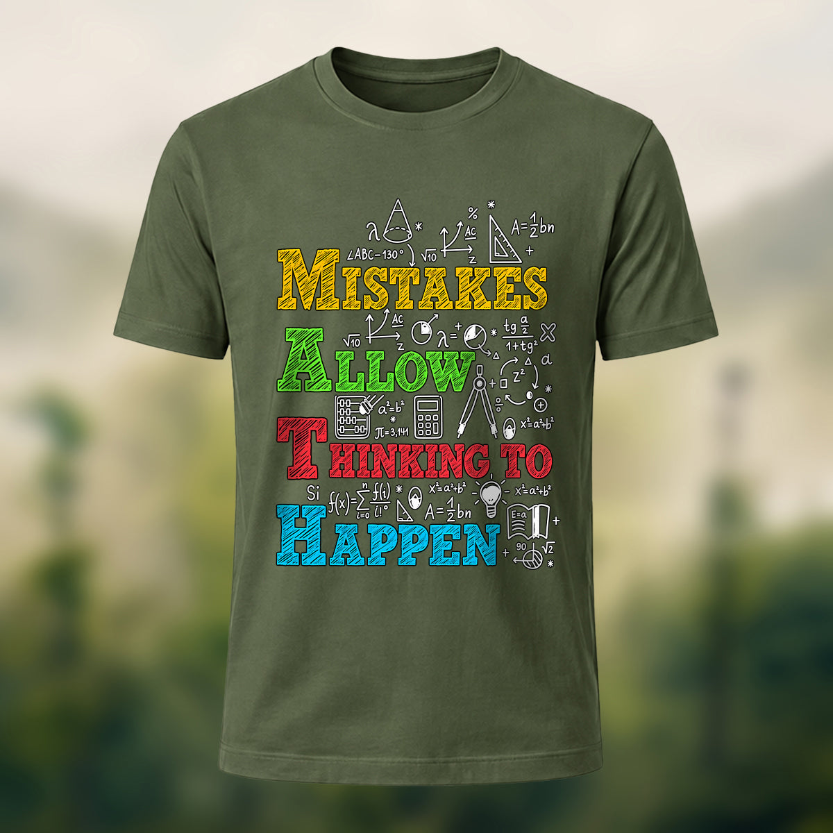 Witty Math Education Combed Cotton T-Shirt Olive Green