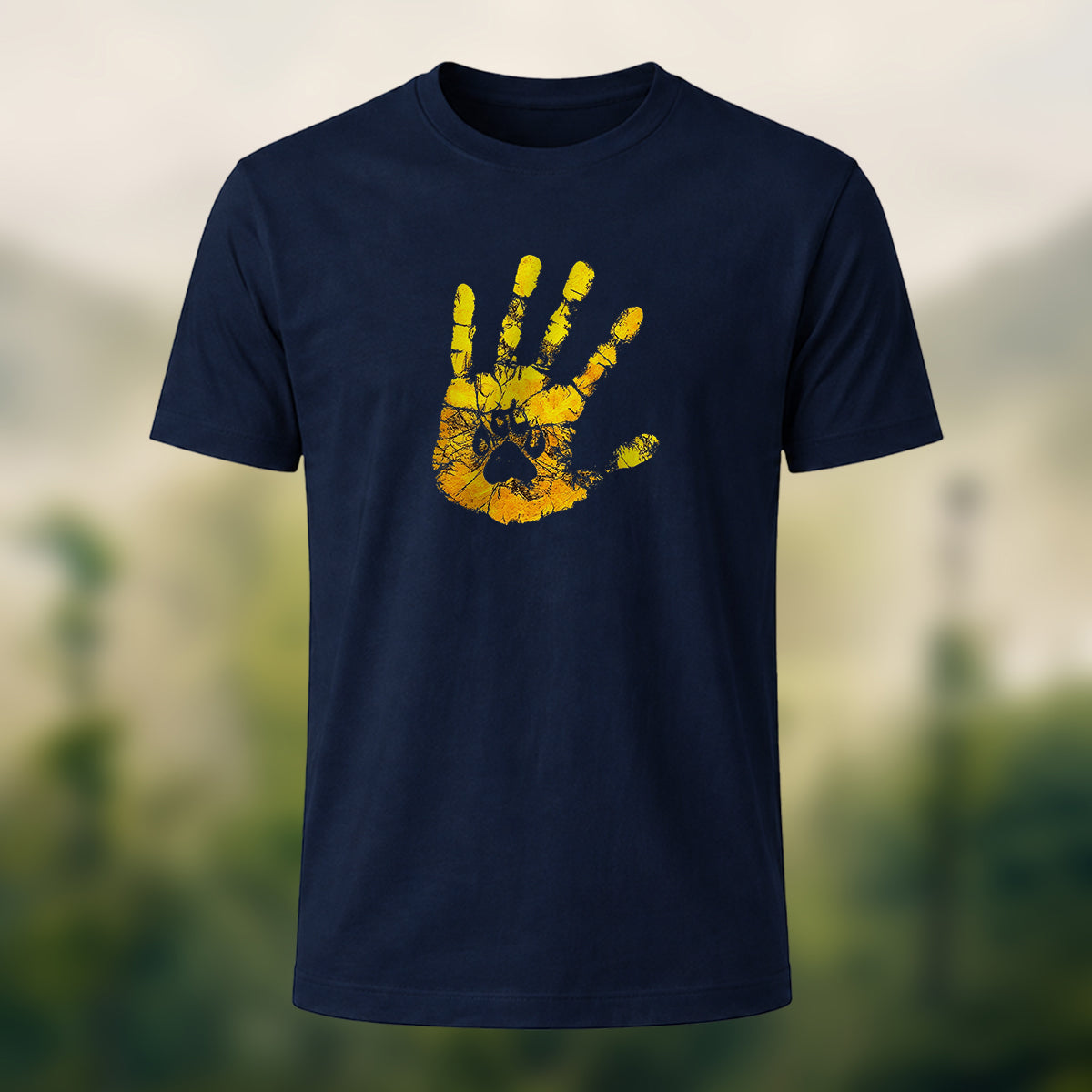 Handprint Print 100% Cotton Casual T-Shirt Navy