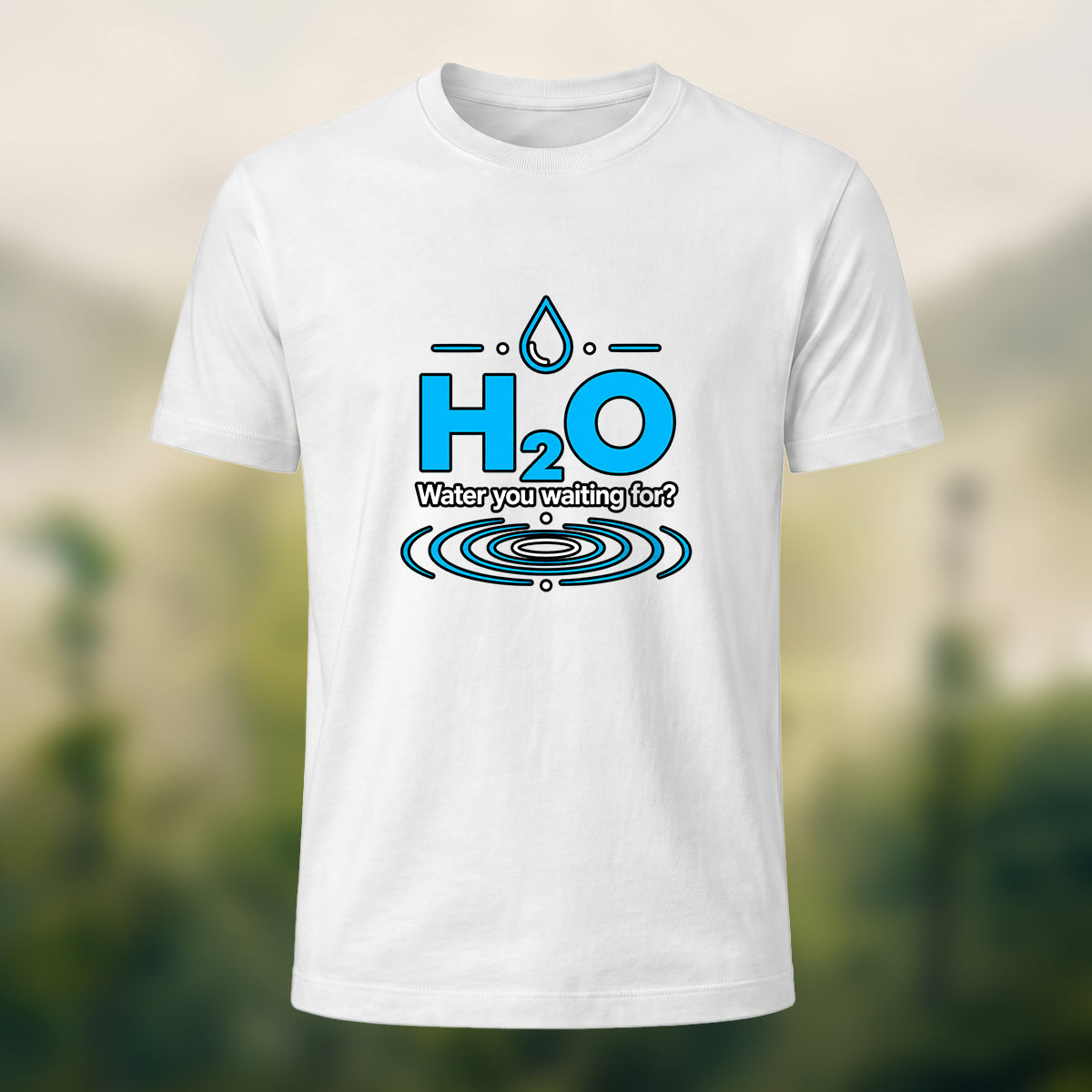 Water Molecule Print Casual Cotton T-Shirt White