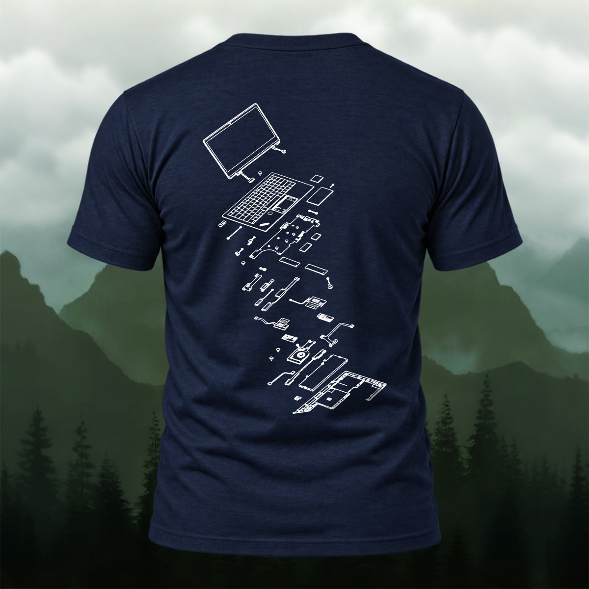 Technical Exploded View Soft Cotton T-Shirt Navy