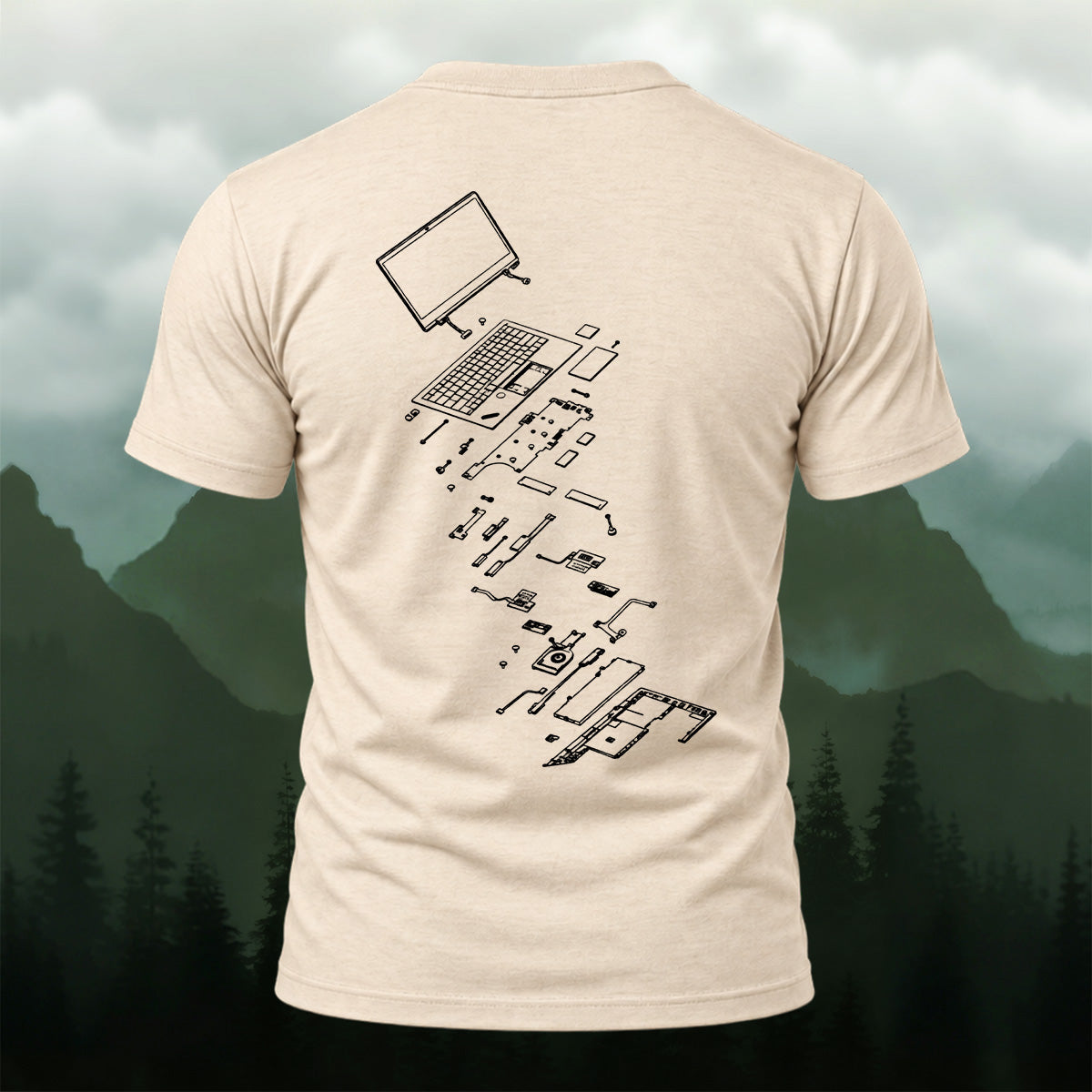 Technical Exploded View Soft Cotton T-Shirt Beige