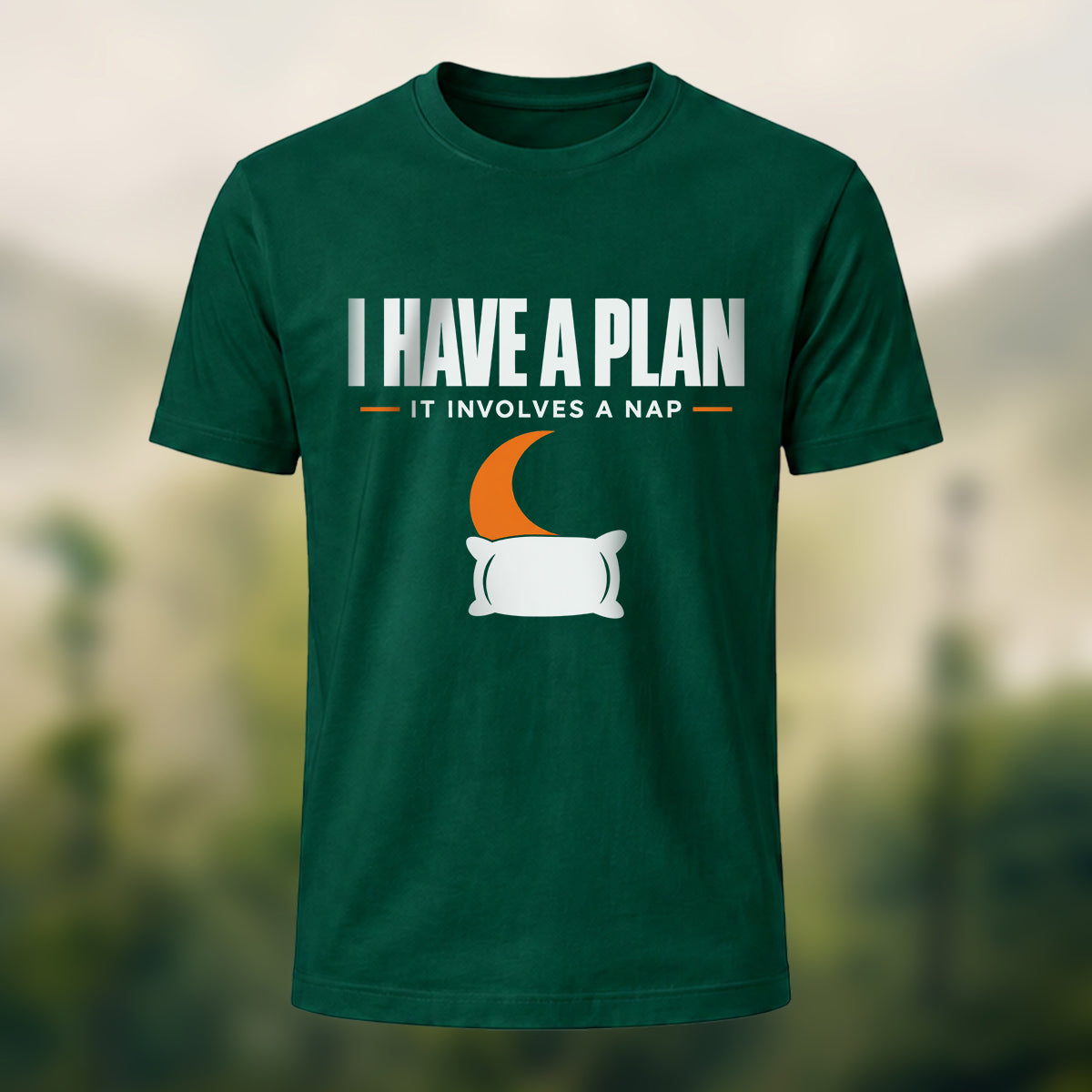 Playful Nap Illustration Combed Cotton T-Shirt Forest Green