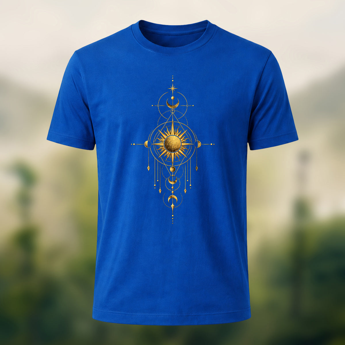 Mystical Sun Print Premium Cotton T-Shirt Royal Blue
