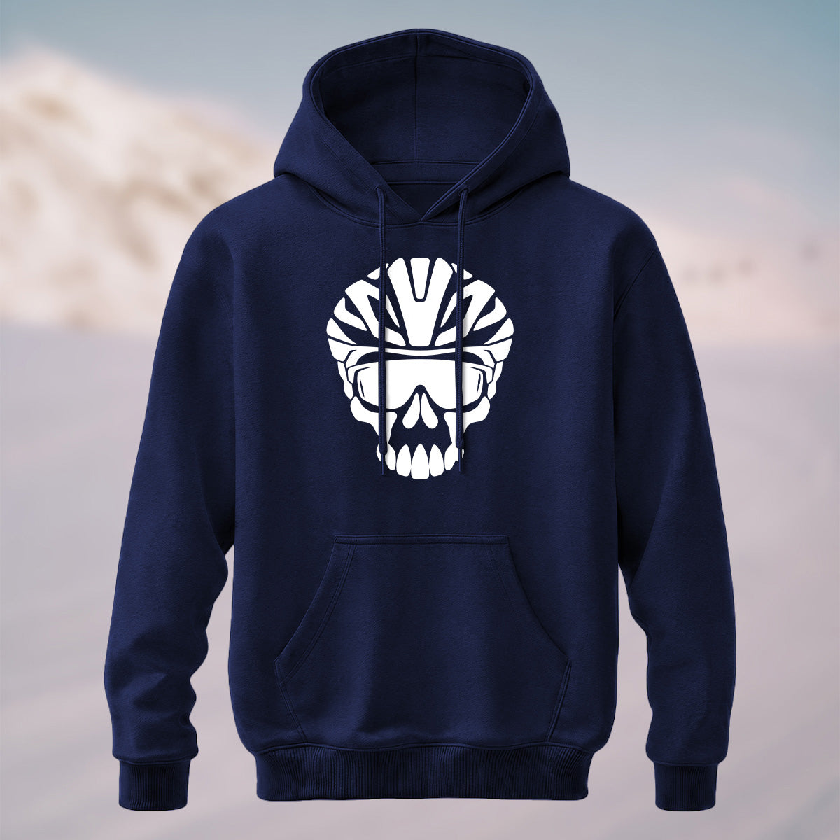 Cotton Made Edgy Biker Skull Hoodie Navy