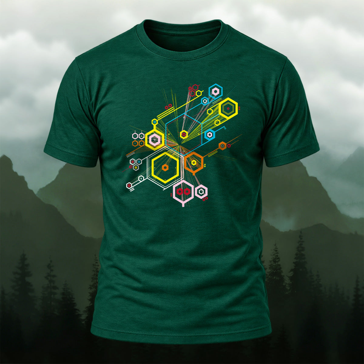 Creative Tech Interface Combed Cotton T-Shirt Forest Green