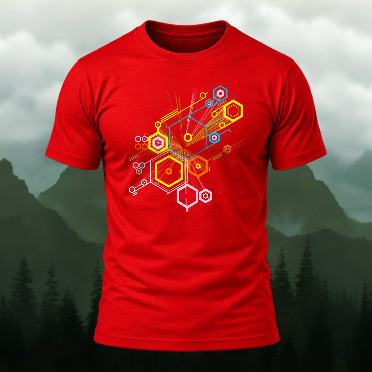Creative Tech Interface Combed Cotton T-Shirt Red