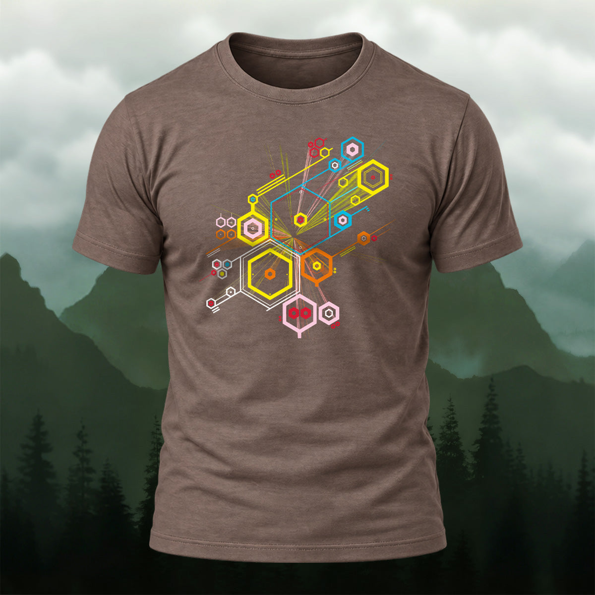 Creative Tech Interface Combed Cotton T-Shirt Coffee