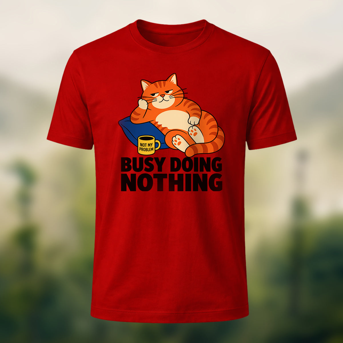 Laid-Back Cozy Cat Soft Cotton T-Shirt Red