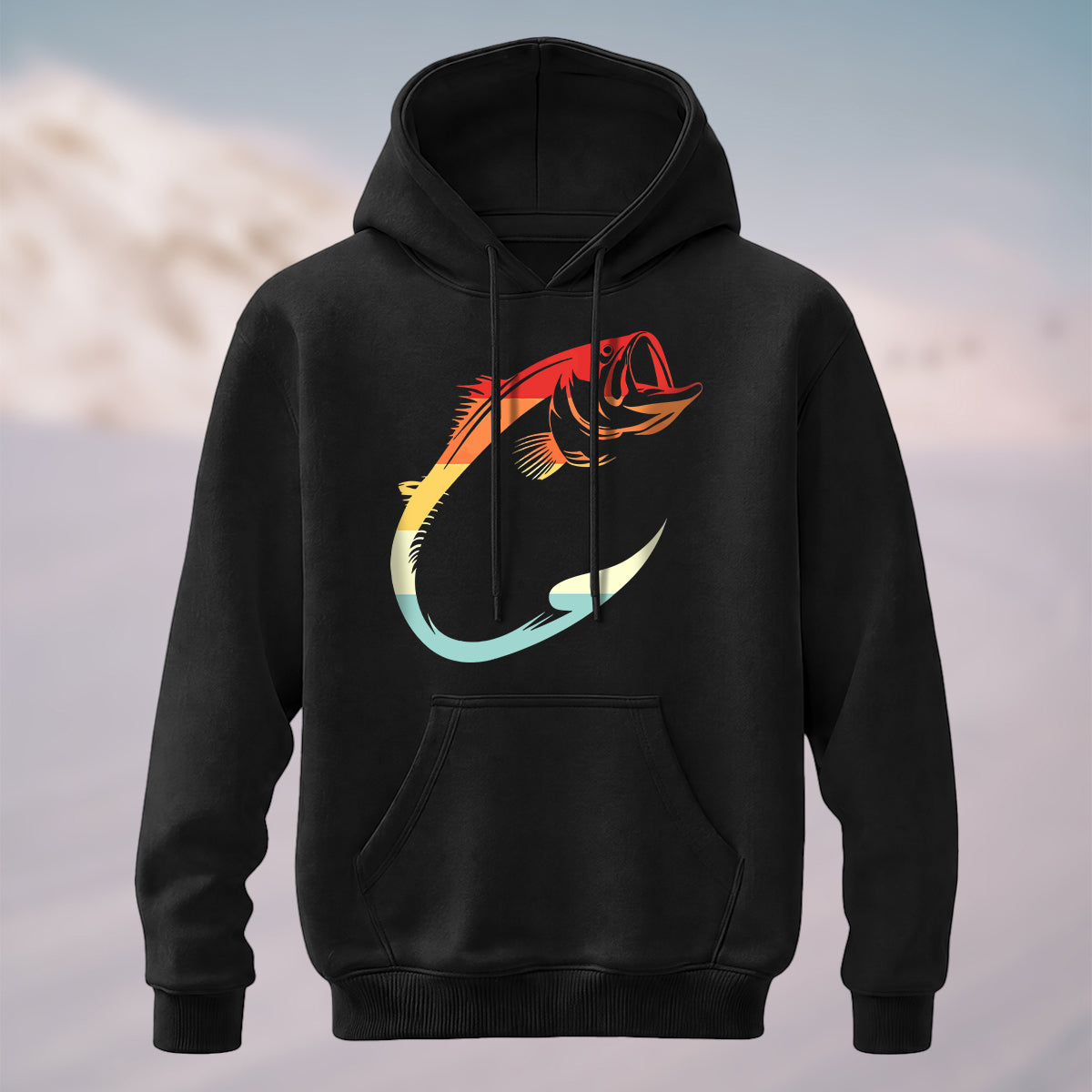 Cotton Made Artistic Angler Hook Hoodie Black
