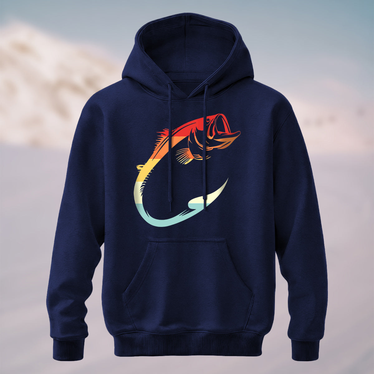 Cotton Made Artistic Angler Hook Hoodie Navy