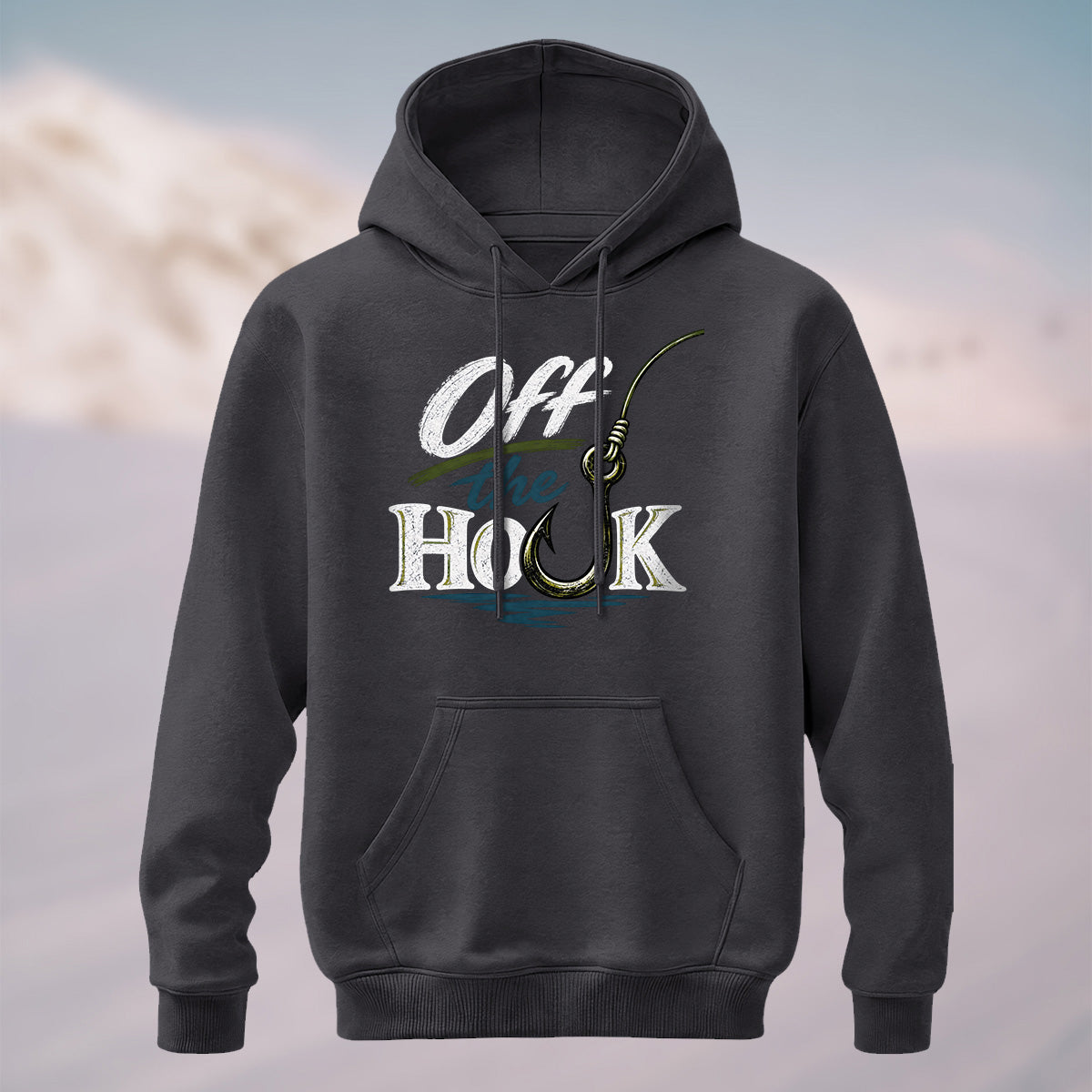 Cotton Made Vintage Fishing Hook Hoodie Dark Grey
