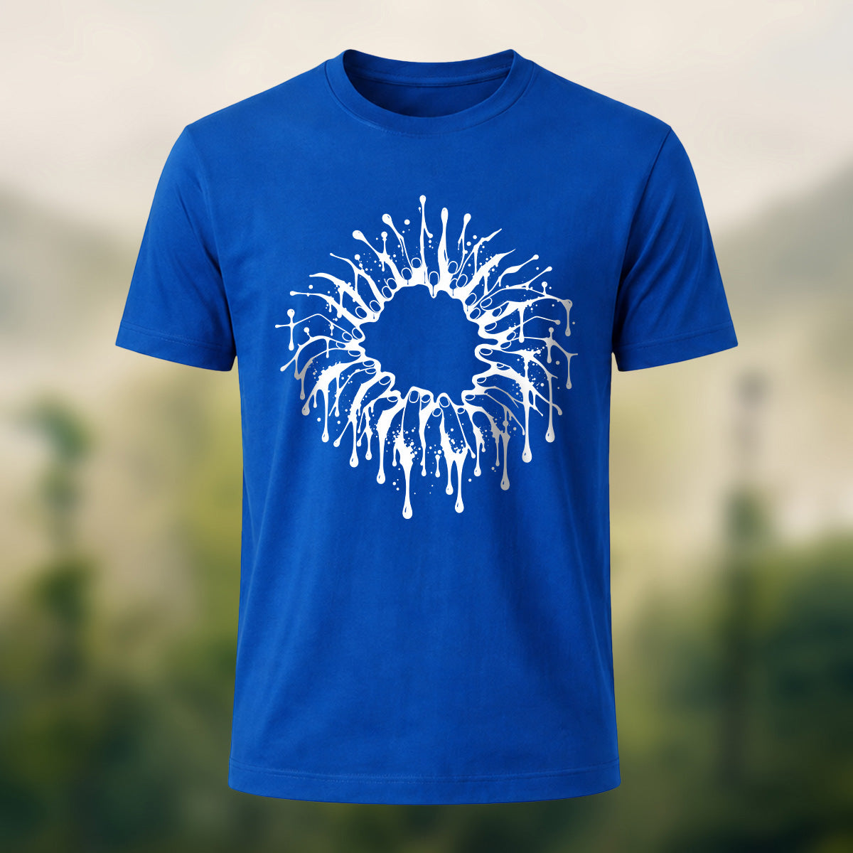 Gothic Severed Fingers Combed Cotton T-Shirt Royal Blue