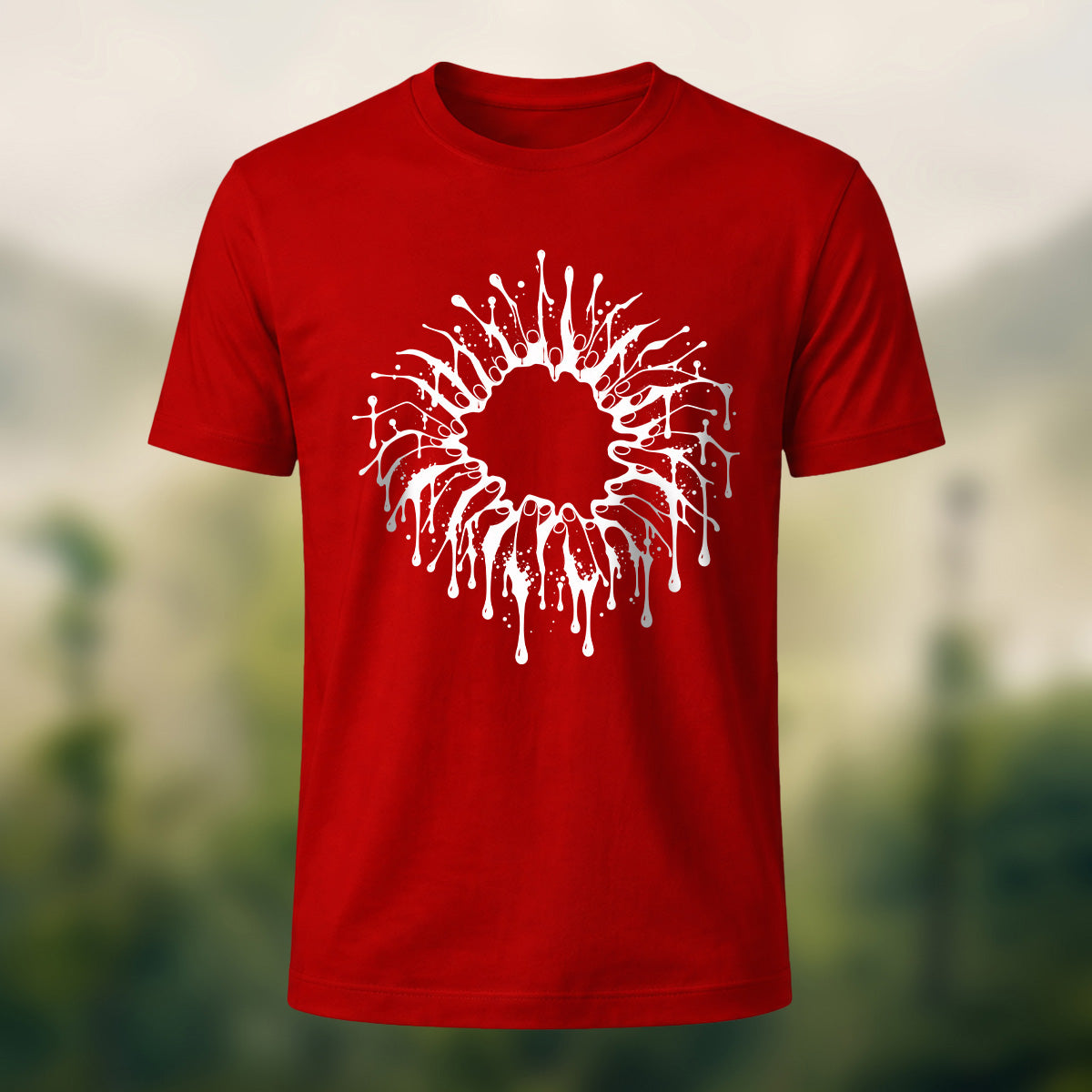 Gothic Severed Fingers Combed Cotton T-Shirt Red