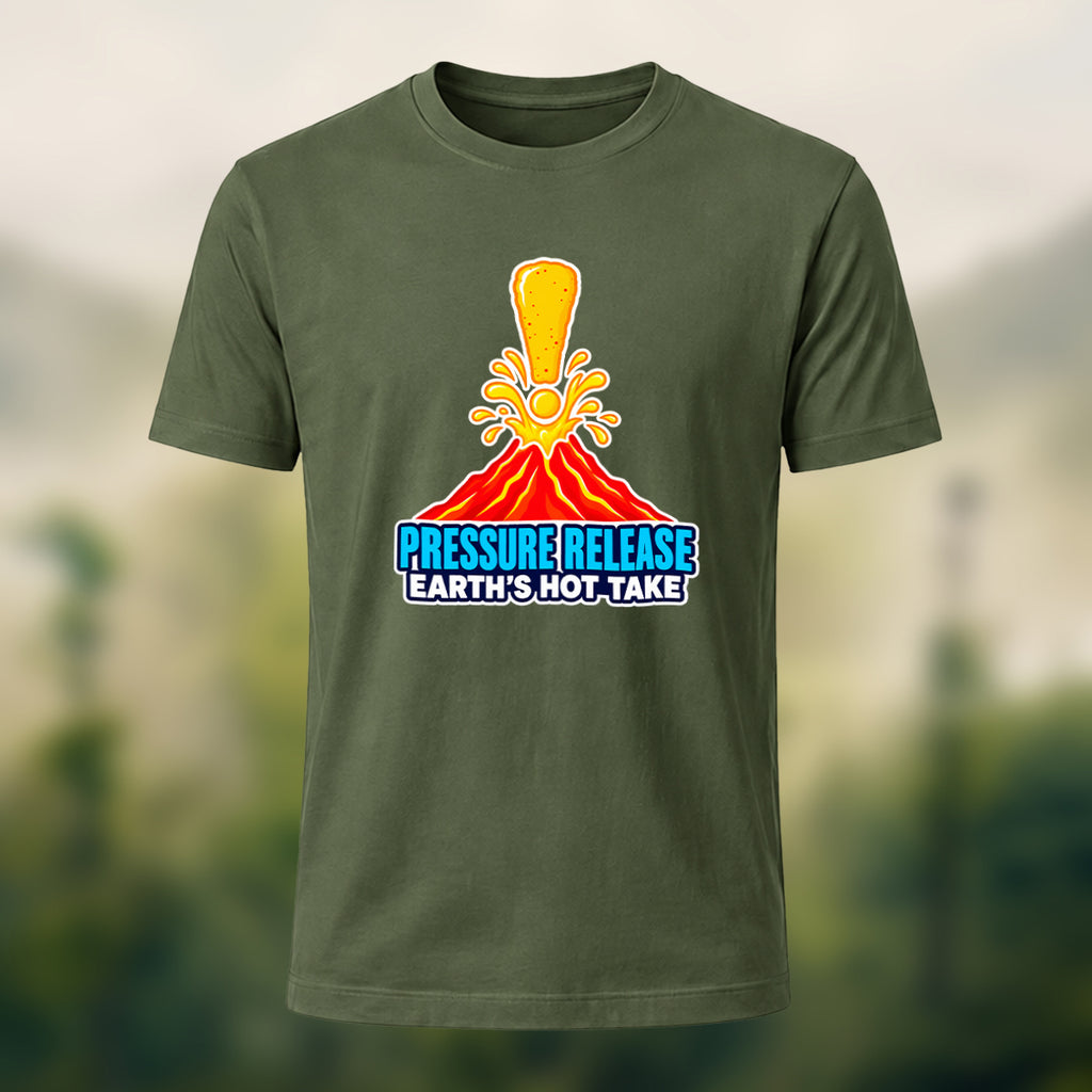 Volcano Print Casual Soft Cotton T-Shirt Olive Green