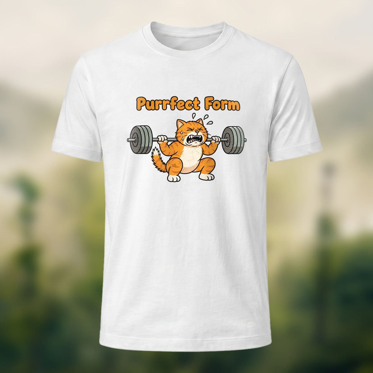Humorous Fitness Cat Premium Cotton T-Shirt White