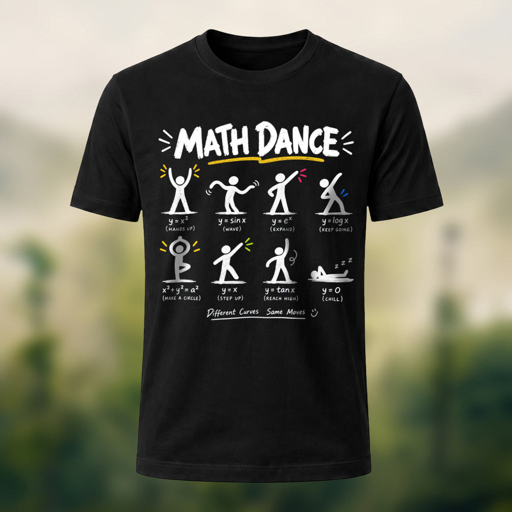 Humorous Math Dance Combed Cotton T-Shirt Black
